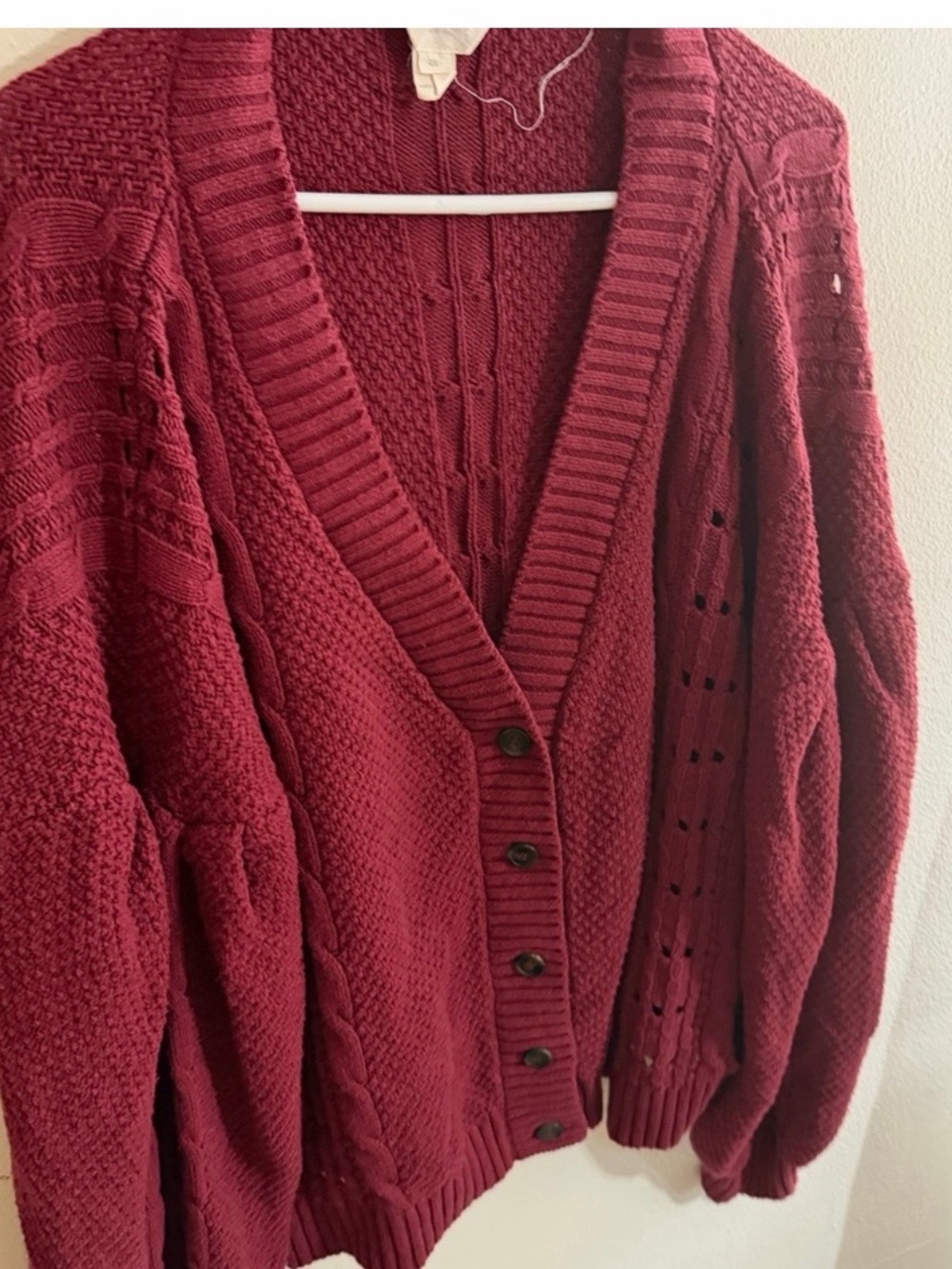 Evy's Tree Size 2x Burgundy V Neck Cable Knit Cardigan